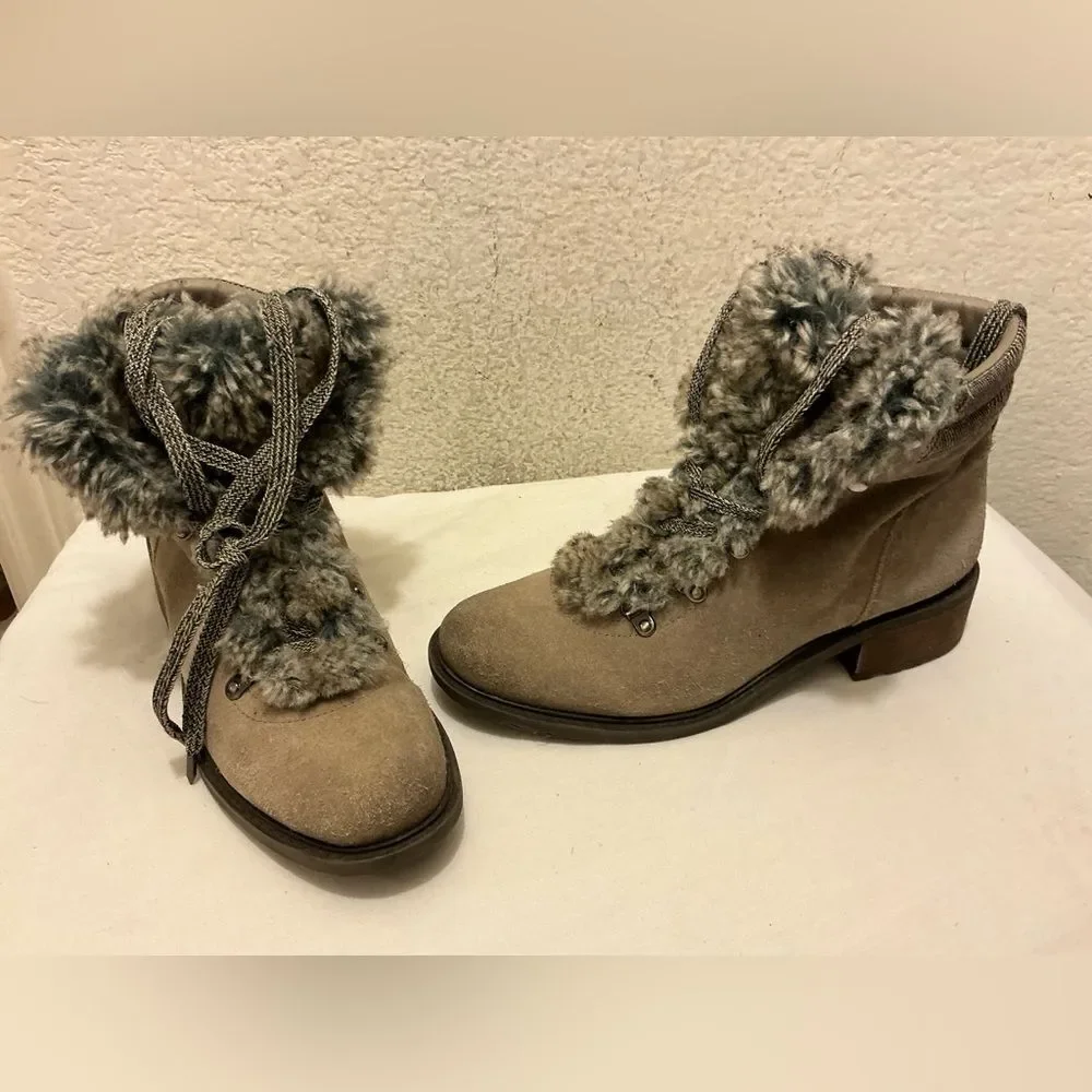 Sam Edelman Boots Womens 10 Casual Shearling Ankle Bootie Brown Wool Lace Up